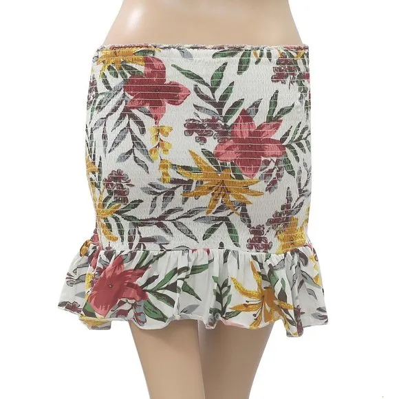 Urban Outfitters UO Nikita Floral Mini Skirt Cotton Smocked Ruffle S New