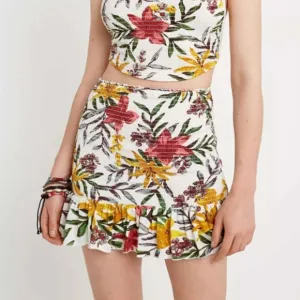 Urban Outfitters UO Nikita Floral Mini Skirt Cotton Smocked Ruffle S New