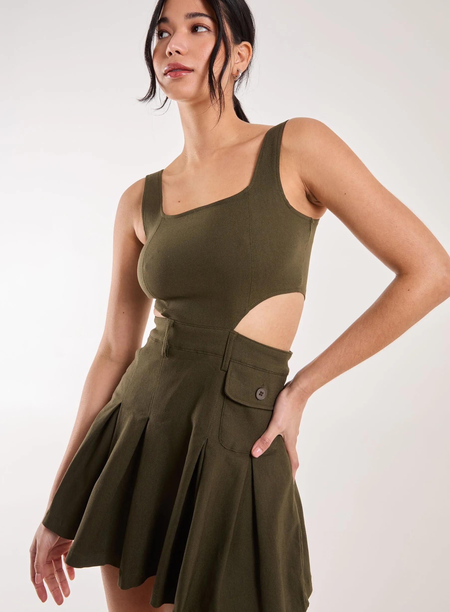 Utility Cut Out Pleated Mini Dress