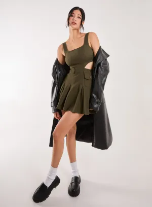 Utility Cut Out Pleated Mini Dress