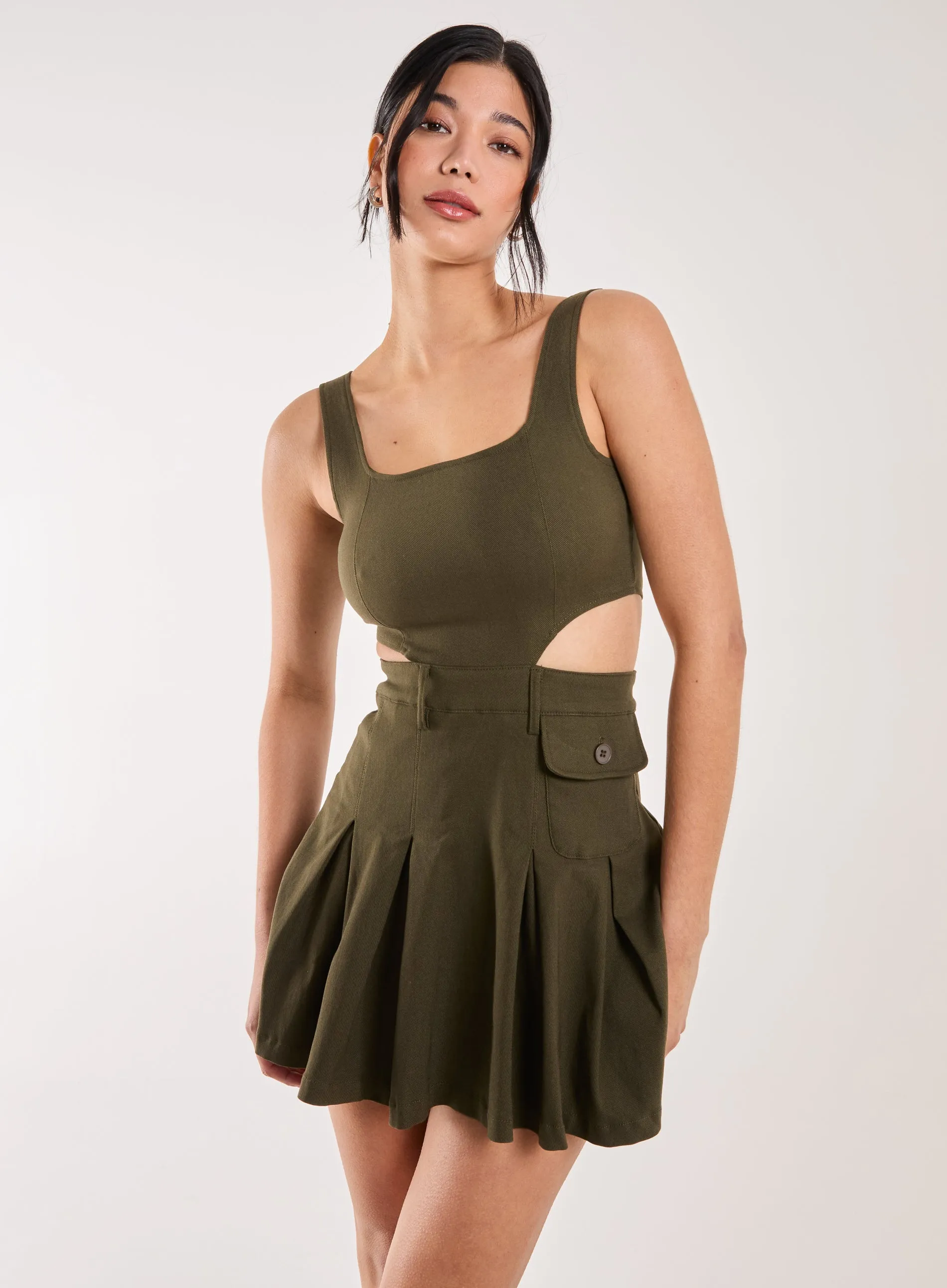 Utility Cut Out Pleated Mini Dress