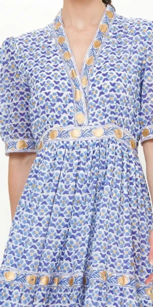 V-Neck Cuffed Maxi in Veranda Blue