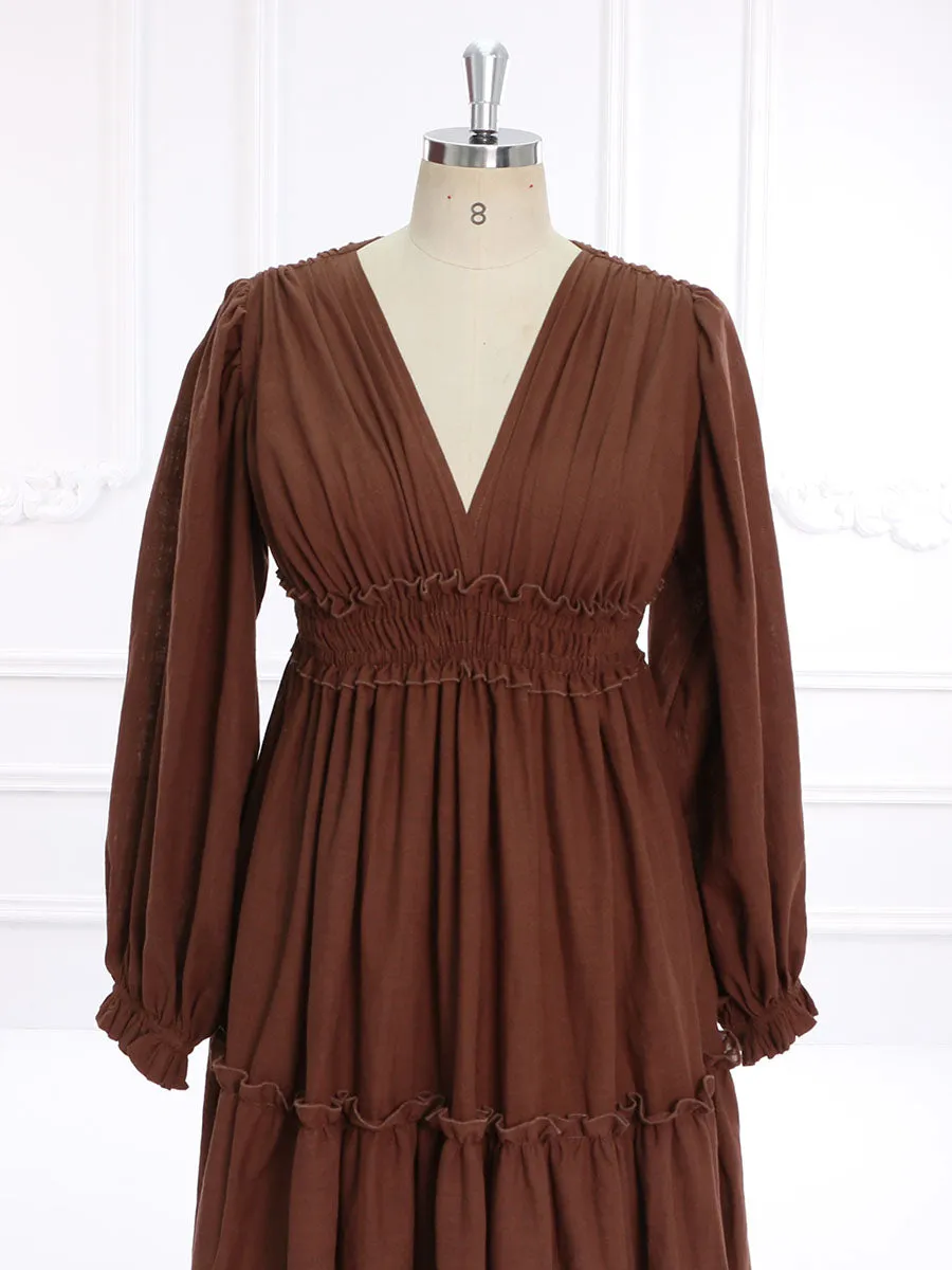 V Neck Long Sleeves Boho Cotton Maxi Dress Beach Photo Shoot Dress YW231133