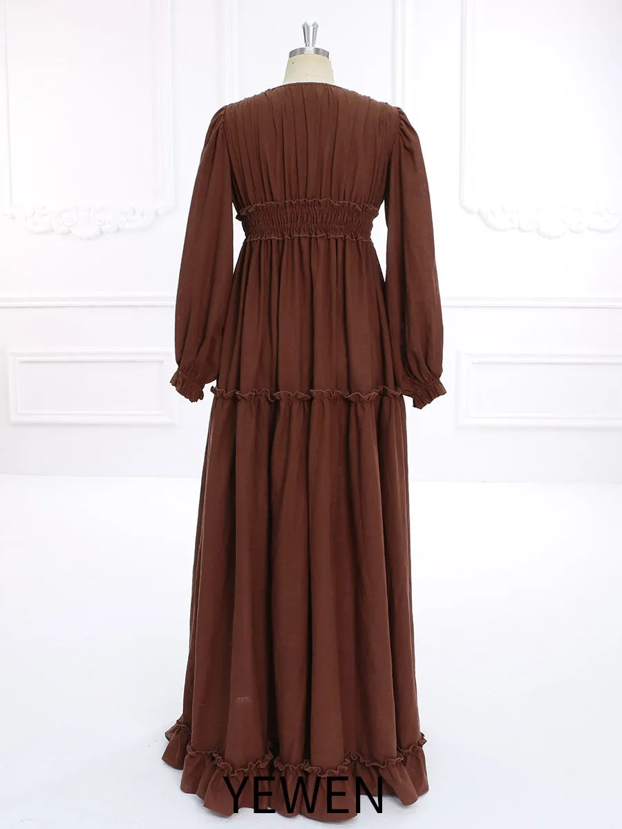V Neck Long Sleeves Boho Cotton Maxi Dress Beach Photo Shoot Dress YW231133