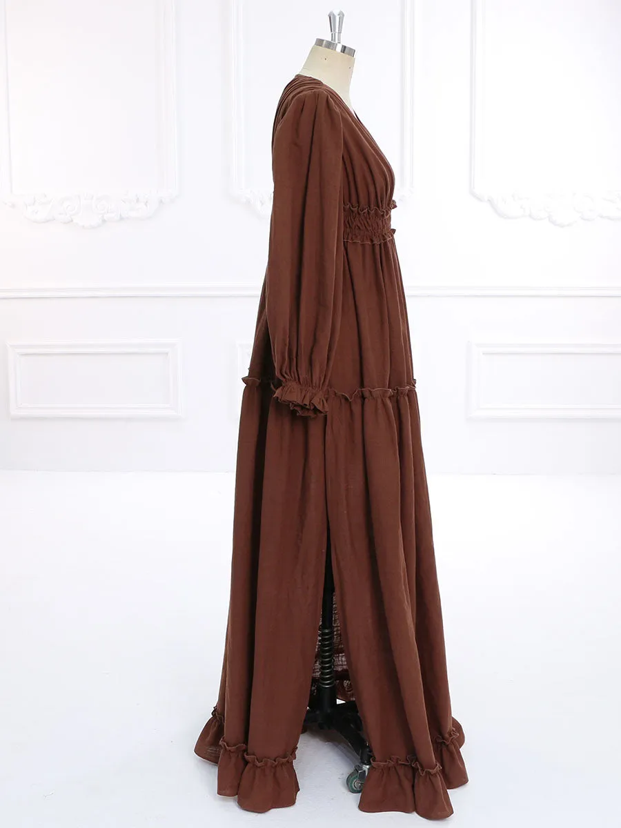 V Neck Long Sleeves Boho Cotton Maxi Dress Beach Photo Shoot Dress YW231133