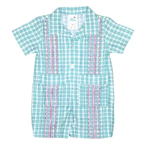 Valencia Guayabera Romper - Pink on Green