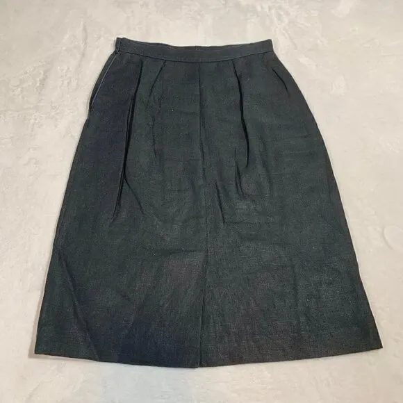 Valentino black pleated lined above knee fitted a-line pencil skirt