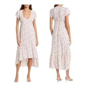 VELVET TORCH Women’s Dress Maxi Hi Low Cottage Core Boho Floral White Red M NWT