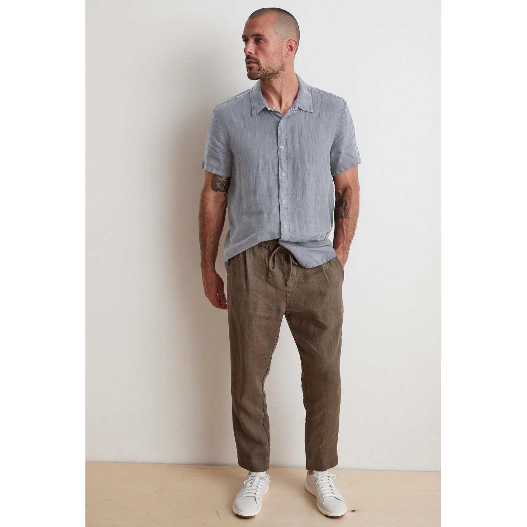 Velvetmen Mackie Linen Button Up Shirt in Dolphin