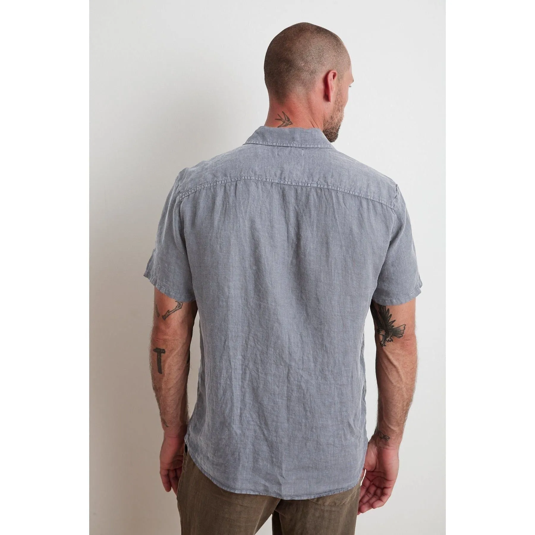 Velvetmen Mackie Linen Button Up Shirt in Dolphin