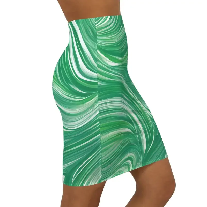 Vibrant Green Wavy Pattern Women's Mini Skirt