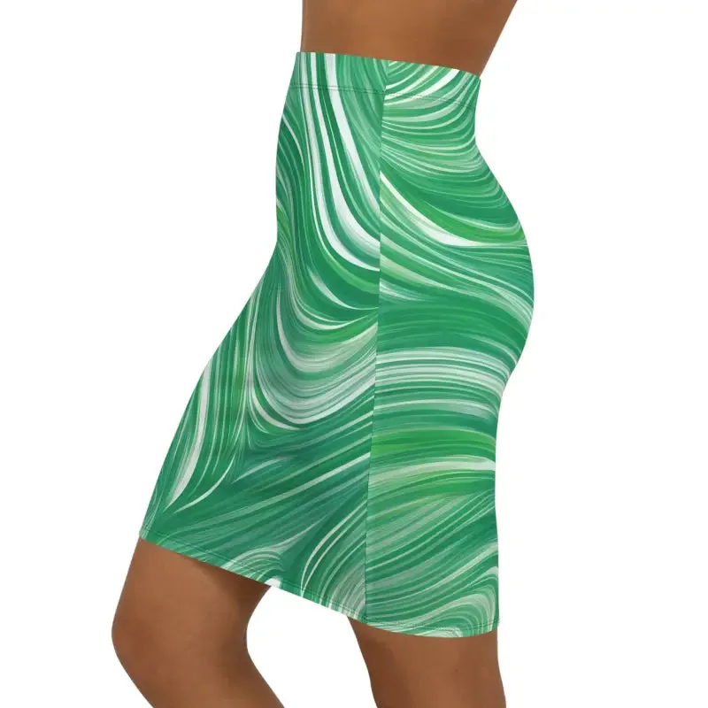 Vibrant Green Wavy Pattern Women's Mini Skirt