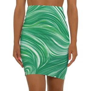 Vibrant Green Wavy Pattern Women's Mini Skirt