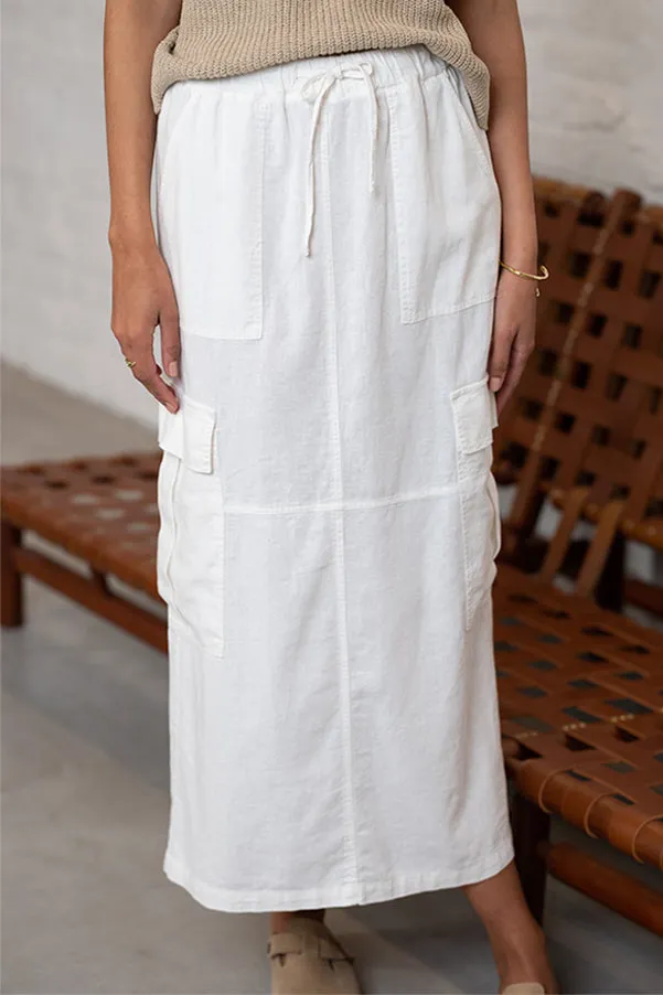 VICKY WHITE LINEN LONG SKIRT
