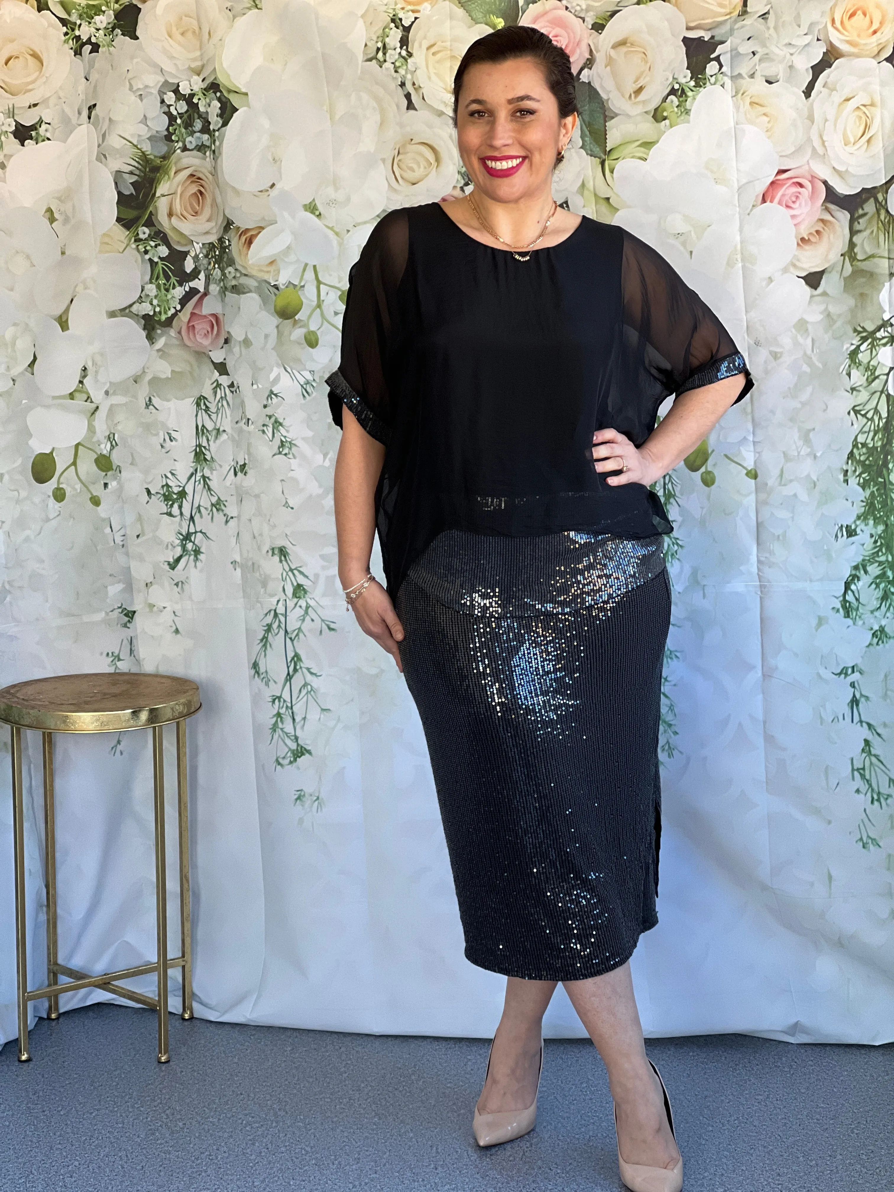 Vida Black Stretch Sequin Skirt