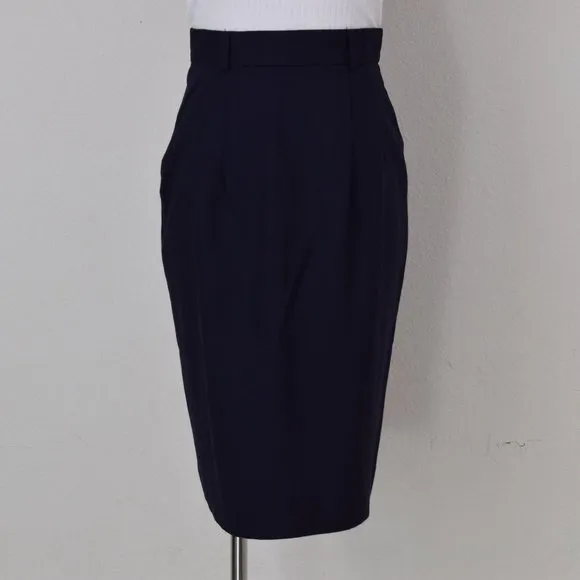 Vintage 90s Navy Rayon/Linen Pencil Skirt by JH Collectibles Petites size 2 | 24
