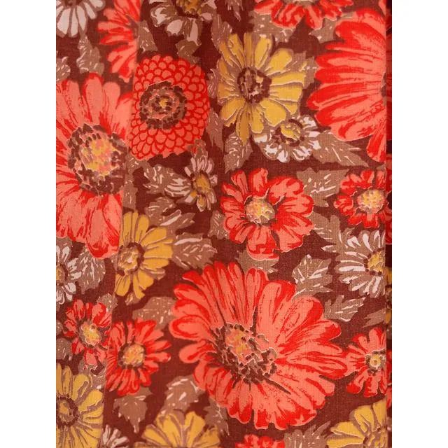 Vintage Cotton Skirt Daisy & Dahlia Print Orange/Brown 1940s Medium