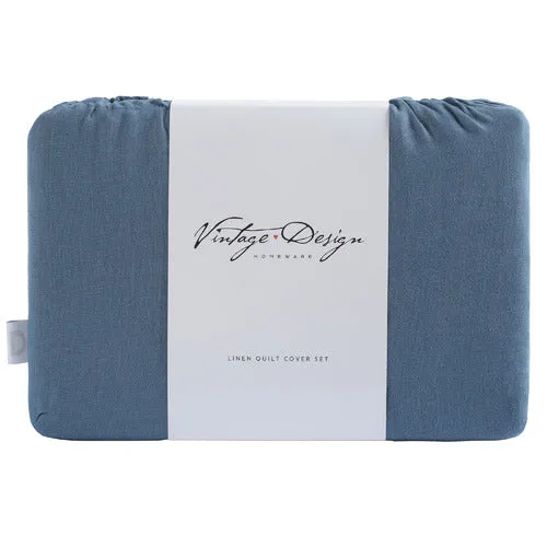 Vintage Design Brilliant Blue French Linen Quilt Cover Set