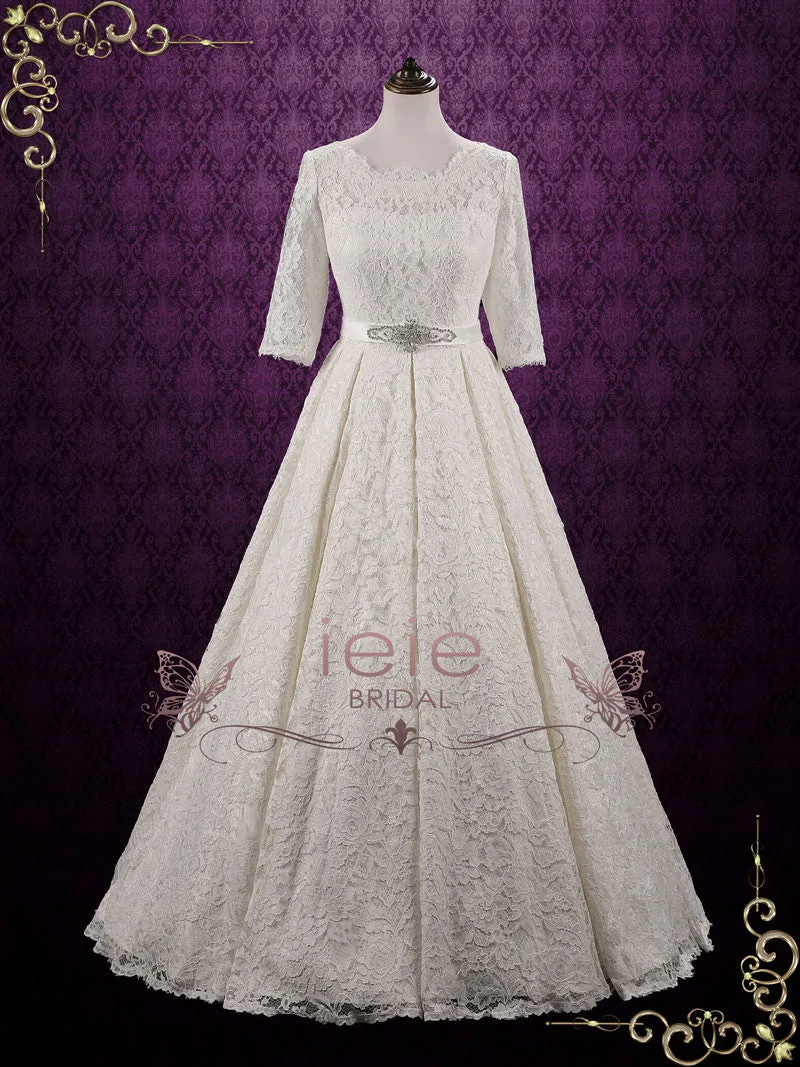Vintage Modest Lace Wedding Dress with Sleeves | Camilla