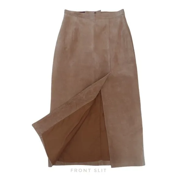 Vintage Tan Suede Maxi Skirt MARGARET GODFREY 90s High Waisted Fall Winter Sz 8