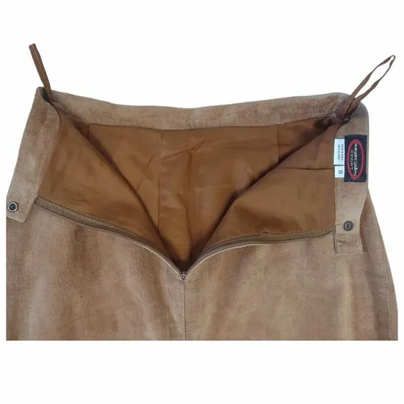 Vintage Tan Suede Maxi Skirt MARGARET GODFREY 90s High Waisted Fall Winter Sz 8