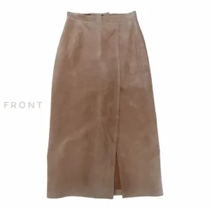 Vintage Tan Suede Maxi Skirt MARGARET GODFREY 90s High Waisted Fall Winter Sz 8
