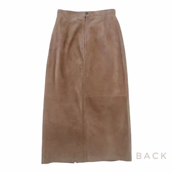 Vintage Tan Suede Maxi Skirt MARGARET GODFREY 90s High Waisted Fall Winter Sz 8