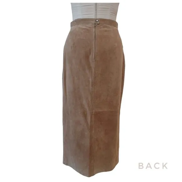 Vintage Tan Suede Maxi Skirt MARGARET GODFREY 90s High Waisted Fall Winter Sz 8