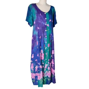 Vtg 90s La Cera Dress Womens XL Multicolor Floral Rayon Festival Cottage Boho