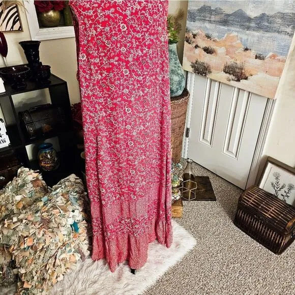 VTG Victoria Holley Rayon Crinkle Floral Print Boho Maxi Dress. XL Fit