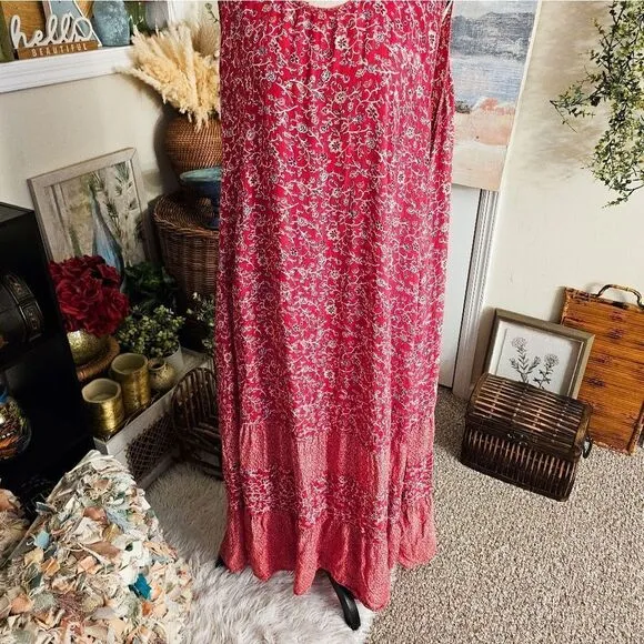 VTG Victoria Holley Rayon Crinkle Floral Print Boho Maxi Dress. XL Fit