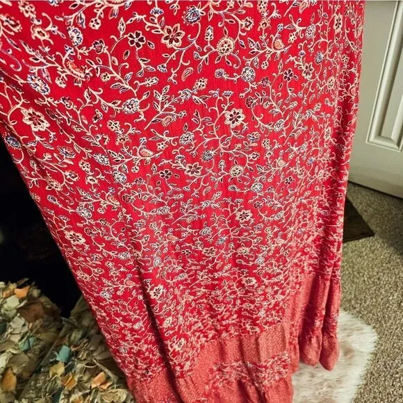VTG Victoria Holley Rayon Crinkle Floral Print Boho Maxi Dress. XL Fit
