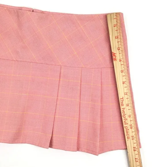 Vtg Y2K Pleated Micro Mini Skirt L Low Rise Pastel Pink Plaid Preppy Goth Barbie