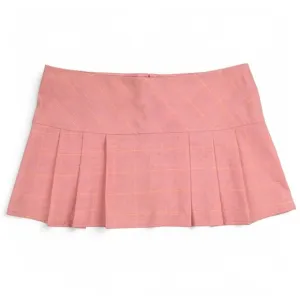 Vtg Y2K Pleated Micro Mini Skirt L Low Rise Pastel Pink Plaid Preppy Goth Barbie