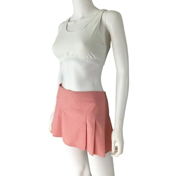 Vtg Y2K Pleated Micro Mini Skirt L Low Rise Pastel Pink Plaid Preppy Goth Barbie