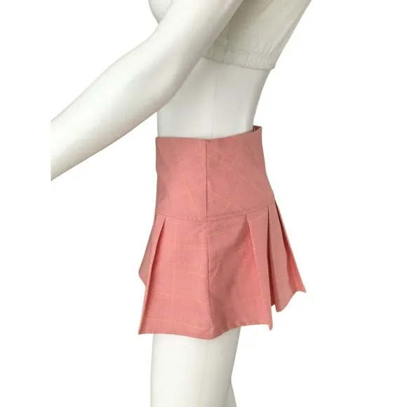 Vtg Y2K Pleated Micro Mini Skirt L Low Rise Pastel Pink Plaid Preppy Goth Barbie