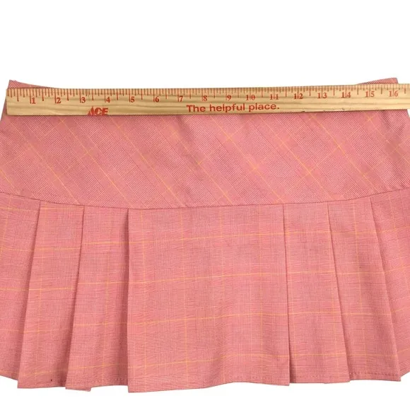 Vtg Y2K Pleated Micro Mini Skirt L Low Rise Pastel Pink Plaid Preppy Goth Barbie