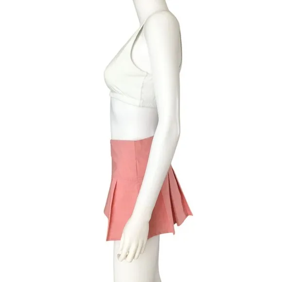 Vtg Y2K Pleated Micro Mini Skirt L Low Rise Pastel Pink Plaid Preppy Goth Barbie