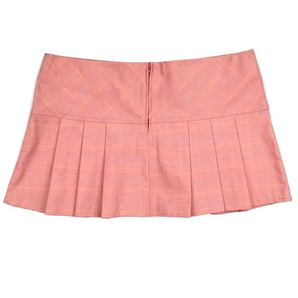 Vtg Y2K Pleated Micro Mini Skirt L Low Rise Pastel Pink Plaid Preppy Goth Barbie