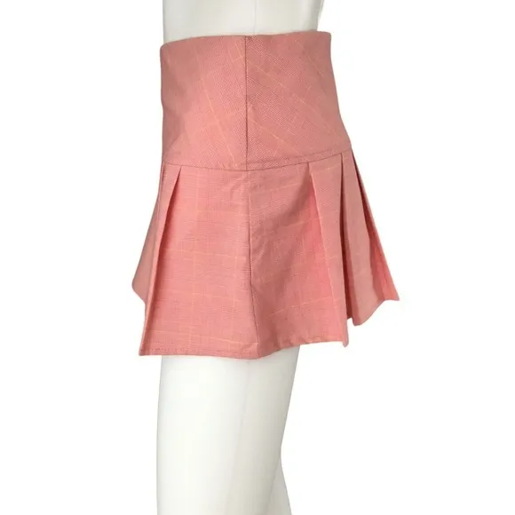 Vtg Y2K Pleated Micro Mini Skirt L Low Rise Pastel Pink Plaid Preppy Goth Barbie