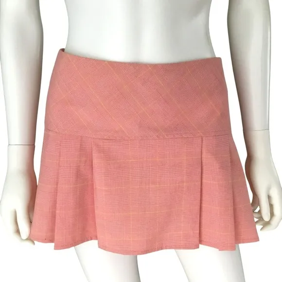 Vtg Y2K Pleated Micro Mini Skirt L Low Rise Pastel Pink Plaid Preppy Goth Barbie