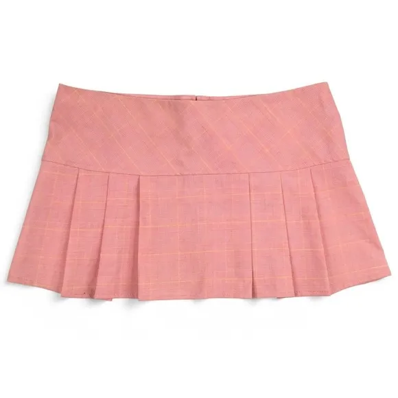 Vtg Y2K Pleated Micro Mini Skirt L Low Rise Pastel Pink Plaid Preppy Goth Barbie