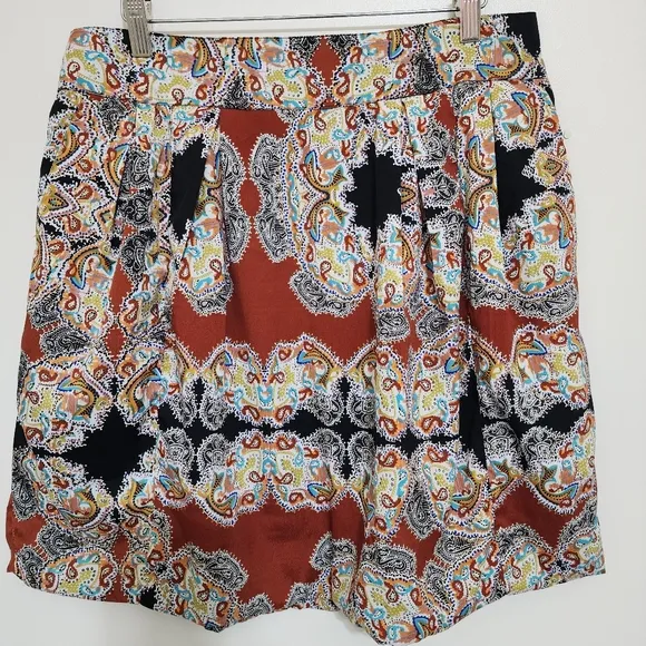 W118 by Walter Baker Pleated Paisley Print Mini Skirt Large Multicolor