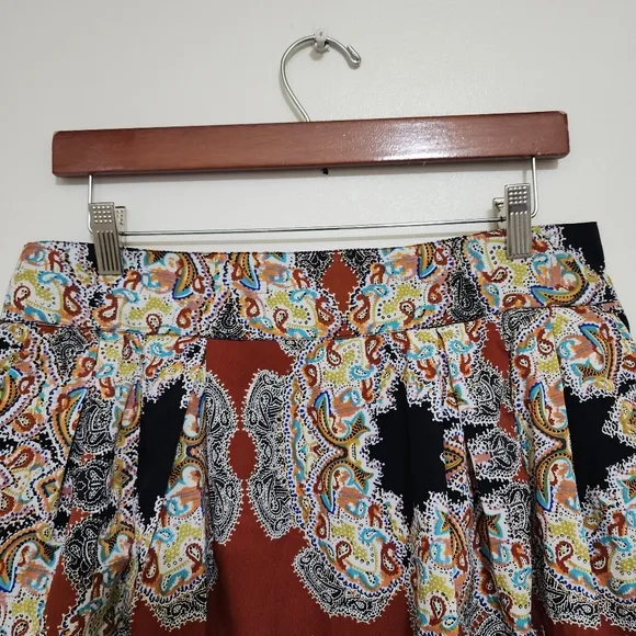 W118 by Walter Baker Pleated Paisley Print Mini Skirt Large Multicolor