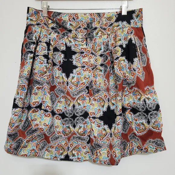 W118 by Walter Baker Pleated Paisley Print Mini Skirt Large Multicolor