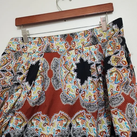 W118 by Walter Baker Pleated Paisley Print Mini Skirt Large Multicolor