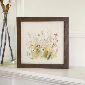 Watercolor Bird and Wildflowers - Framed Sign