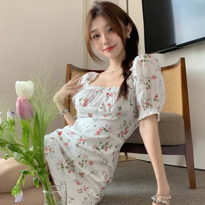 White Floral Ruffle Summer Dress SD01953