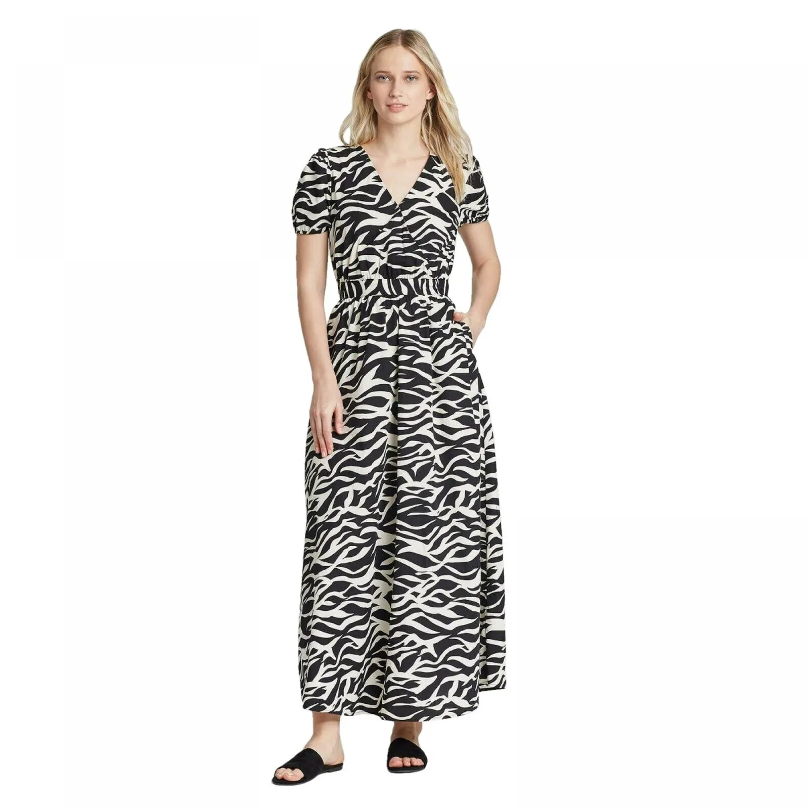 Who What Wear Women's Animal Print Short Sleeve Tiered Maxi Dress