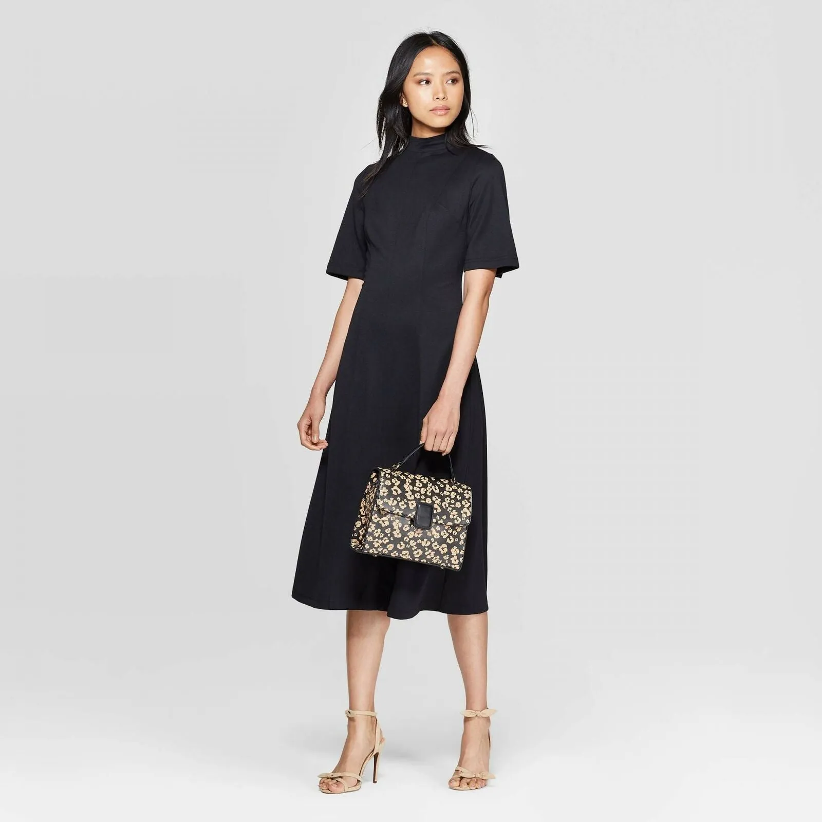 Who What Wear Women's Short Sleeve Cowl Neck Back Tie A Line Midi Dress